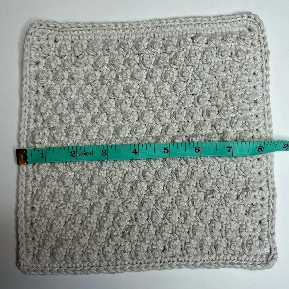 Pair of Crochet Dotty Dishcloth Washcloths Cream Cotton Handcrafted‎ Handmade
